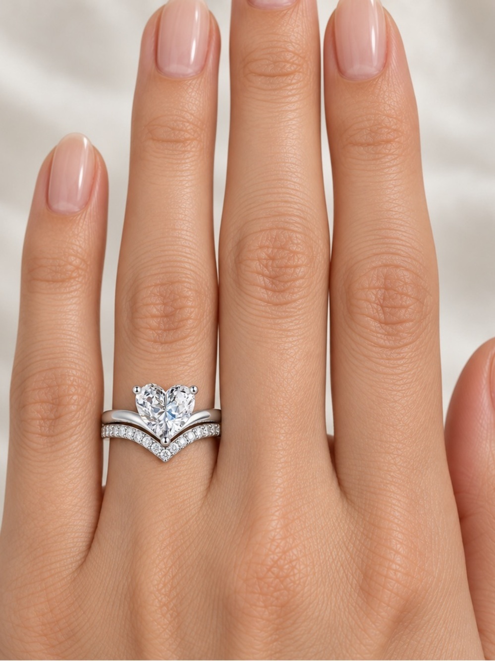 Silver Tone Heart Shaped Clear Stone Ring (R69)